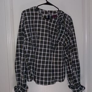 Plaid Long Sleeve Blouse in Black, White & Yellow